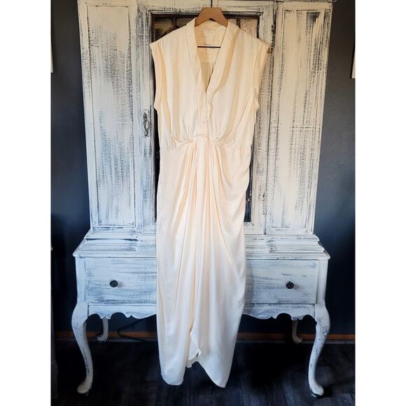 Anthropologie Sleeveless V-Neck Twist-Front Satin Dress - New 8 - Picture 5 of 5